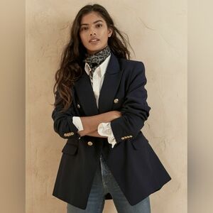 BR Navy Double-Breasted Blazer